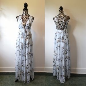 Floral maxi deep v plunge side slit dress